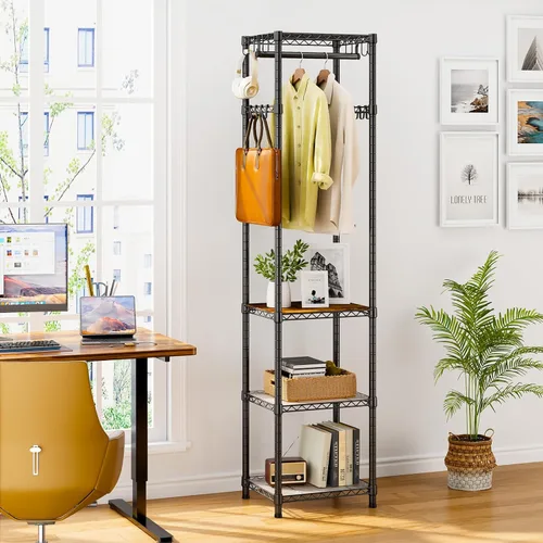 Vista 6 de R1 Perchero de Servicio Pesado para Ropa, Percheros para Ropa para Colgar Prendas, Perchero de Prendas con Estantes de Almacenamiento, Perchero