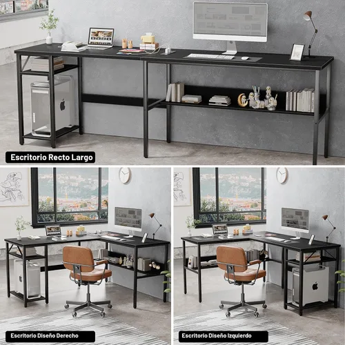 Vista 7 de Unikito Escritorio reversible en forma de L con tomas de corriente mágicas y puertos de carga USB, escritorio de esquina resistente para computadora