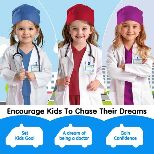Vista 3 de Doctor Scrubs Costume for Kids With Stethoscope Lab Coat Career Day Costume Doctor Dress Up For Boys Girls 3-12