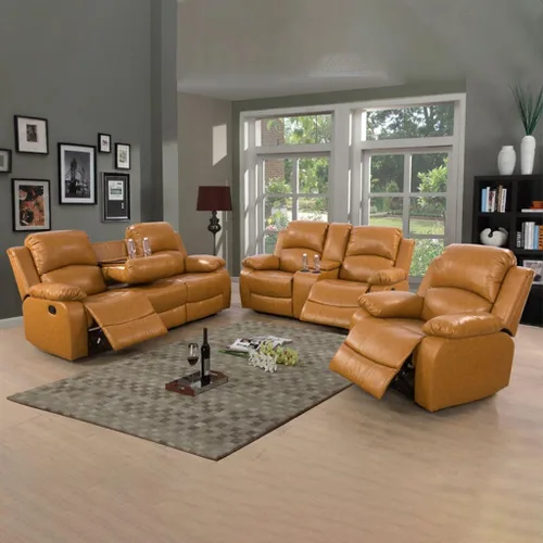 Vista 29 de Conjunto de sofá para sala de Estar, sillón reclinable de cuero transpirable, sofá de 3 plazas para cine en casa con portavasos para apartamento