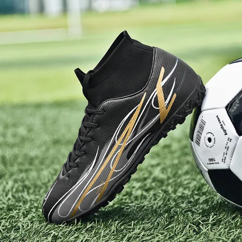Vista 2 de luluboy Tacos de fútbol para hombre, zapatos de fútbol de alta calidad, con cordones, antideslizantes, botas de césped TF para interiores