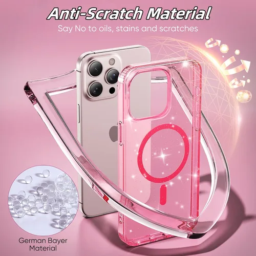 Vista 3 de ABenkle Funda para iPhone 12, para iPhone 12 Pro, compatible con MagSafe, purpurina transparente linda para mujeres y niñas, funda protectora