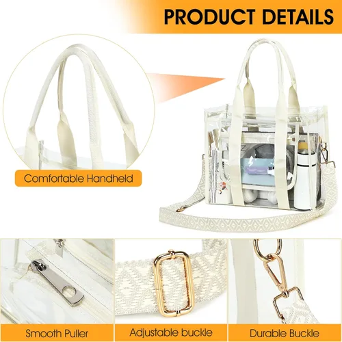Vista 5 de getgto Bolsas Transparentes para Mujer Bolso de Mano, Bolso Cruzado, Bolso Transparente Aprobado para Estadios para Eventos Deportivos, Concierto