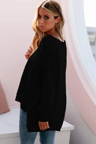 Vista 4 de Dokotoo Tops de otoño para mujer, moda 2023, cuello en V, manga larga, dobladillo asimétrico, suéter de punto