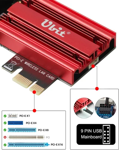 Vista 7 de Ubit Tarjeta Wi-Fi 7 6338Mbps 6G+5G+2.4G con Bluetooth 5.4, 160MHz 802.11be Tarjeta WiFi PCIe Adaptador de red inalámbrica de tres bandas para PC