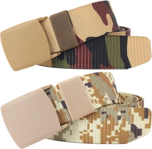 Vista 9 de Cinturón para hombre, cinturón táctico militar de nailon con hebilla sin metal, paquete de 2