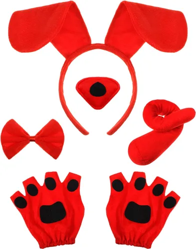 Vista 11 de Syhood Conjunto de disfraz de perro para cachorro, diadema con orejas de perro, corbatín, nariz, cola, guantes, accesorios de disfraz de animales