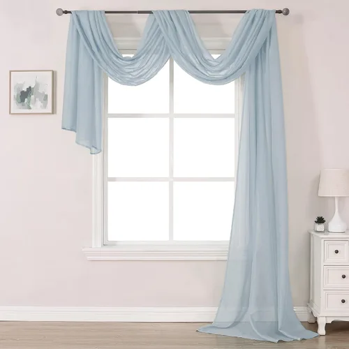 Vista 20 de Bufanda transparente para ventana de 144 pulgadas de largo, color azul bebé, perfecta como bufandas de cenefa, así como toldo de cama o decoración