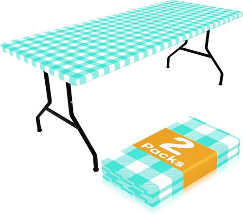 Vista 10 de Smiry Mantel de Mesa de Picnic Paquete de 2, Manteles Ajustables Elásticos Impermeables para Mesas Rectangulares de 18 x 72 pulgadas, Mantel