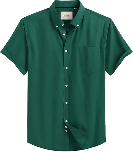 Vista 12 de Alimens & Gentle - Camisa de manga corta Oxford para hombre con ajuste regular, cuello abotonado y bolsillo
