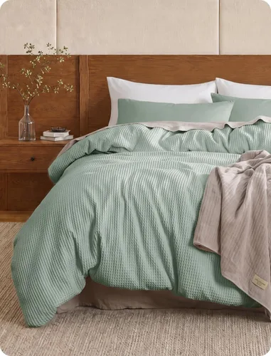 Vista 12 de Bedsure Funda de edredón de 100% algodón tamaño individual, tejido gofre, color blanco coco, GentleSoft y transpirable, juego de cama para regalo, 2