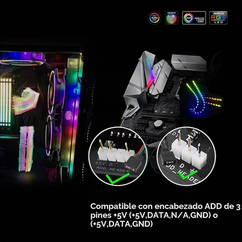 Vista 5 de BTF-LIGHTING WS2812B - Tira de luz IC para PC, 2 unidades, 19 pulgadas, direccionable individualmente para cabezales LED de 5 V y 3 pines para Asus