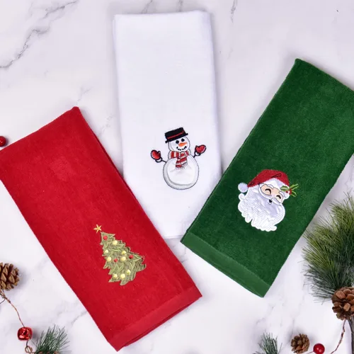 Vista 3 de Toallas de mano navideñas de gran tamaño para baño, 15 x 24 pulgadas, paquete de 3, toallas de cocina de algodón navideñas, juegos de toallas