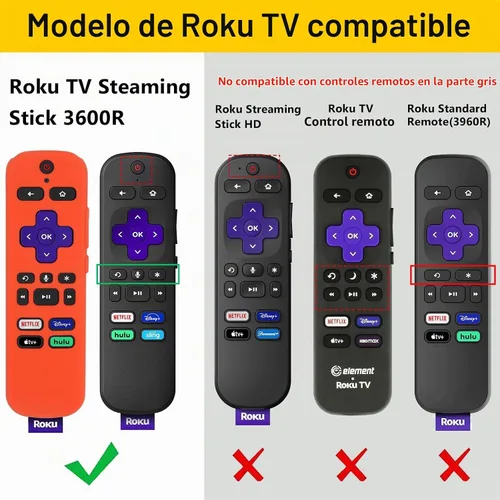 Vista 2 de Pinowu - Funda protectora de silicona compatible con el control remoto de voz Roku, antideslizante a prueba de golpes, compatible con el mando a