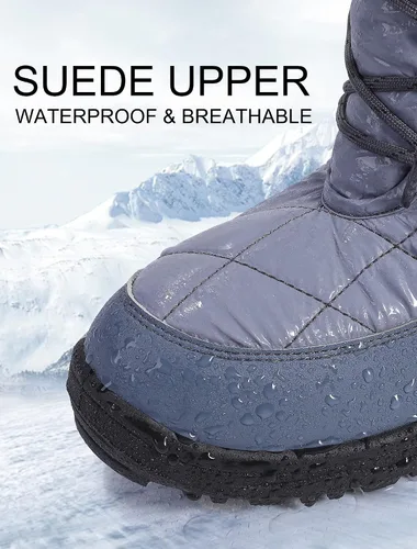 Vista 3 de Botas de nieve para mujer, impermeables, a media pantorrilla, antideslizantes, para exteriores, cálidas, para invierno