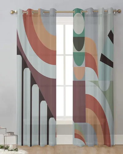 Vista 2 de Rertro - Cortinas traslúcidas abstractas de 45 pulgadas de largo, juego de 2 paneles de cortinas para cocina, dormitorio, sala de estar, puerta