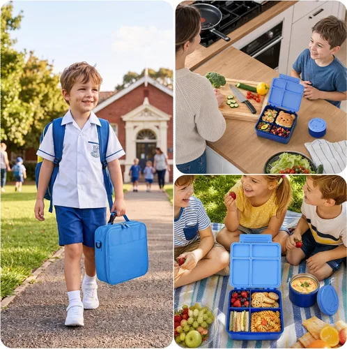 Vista 8 de MAXSO Set de Lonchera Bento con Termo para Sopa de 8 oz, Envase para Alimentos Calientes con 4 Compartimentos a Prueba de Fugas para Niños con Taza