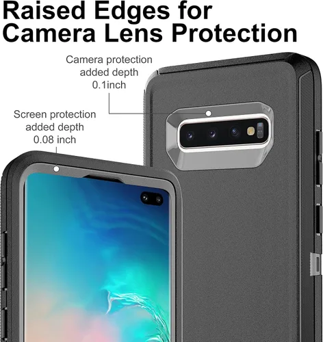 Vista 3 de Funda para Galaxy S10 Plus - Protección resistente 3 en 1 con 2 protectores de pantalla de TPU (negro/gris)
