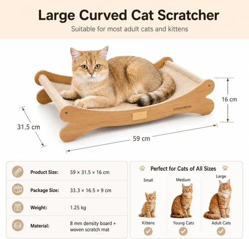 Vista 6 de Wooden Cat Hammock Bed – Elevated Pet Lounger for Cats & Small Dogs, Sturdy Natural Wood Frame, Breathable Mesh Sling, Indoor Cozy Pet Furniture