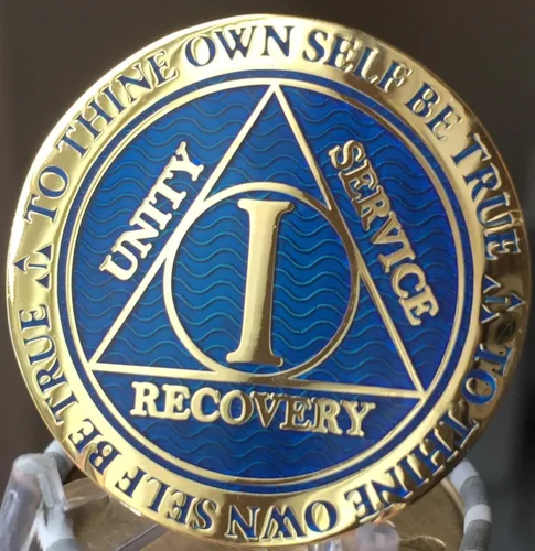 Vista 7 de RecoveryChip 1 año AA Medallion Reflex Blue Gold Plated Chip