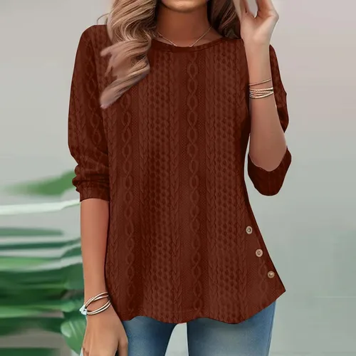 Vista 2 de Sudaderas para mujer 2023 Otoño Invierno Moda Waffle Sudadera de gran tamaño con cremallera de un cuarto sin botones, túnica elegante
