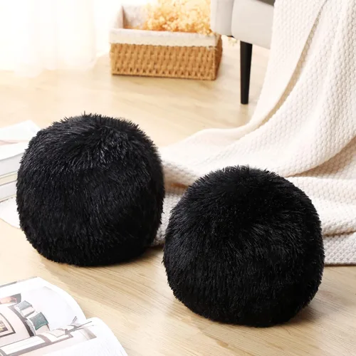Vista 3 de Paquete de 2 Almohadas Decorativas de Bola Redonda de Felpa de 10 Pulgadas, Almohadas Nórdicas Suaves de Boucle Esféricas Peludas Circulares
