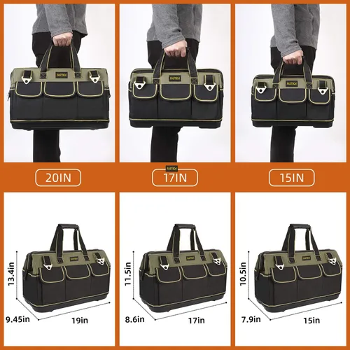 Vista 7 de FASTECH Bolsa de herramientas de boca ancha de 15 pulgadas con base moldeada a prueba de agua, bolsa de herramientas de boca ancha, bolsa