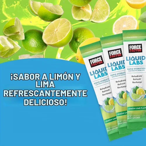 Vista 3 de Force Factor Liquid Labs Paquetes de Polvo de Electrolitos—Limón Lima—Paquetes de Hidratación para Hacer Agua de Electrolitos con 5 Electrolitos