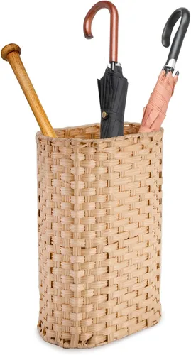Vista 8 de PEMAR Soporte de mimbre para paraguas para interiores y exteriores, decorativo tejido a mano para el hogar, entrada, rústico, granja, multiusos