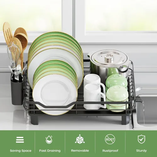 Vista 9 de ROTTOGOON Escurridor de platos, rejilla para secar platos de acero inoxidable resistente al óxido para encimera de cocina, escurridor de platos