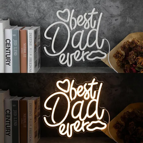Vista 4 de Baquler Letrero de neón con luces LED con texto en inglés "Best Dad Ever", regalo para decoración de pared del día del padre, expresarte agradecido