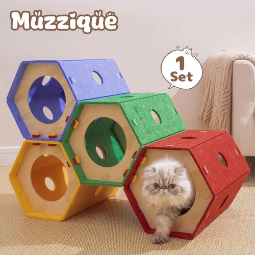 Vista 5 de Túnel engrosado del gato del fieltro, cueva modular conectable del conejo de la cama del escondite del gato