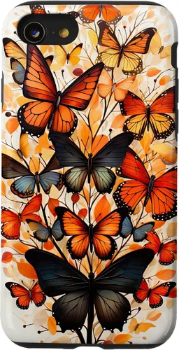 Vista 13 de iPhone 14 mariposa estética naranja mariposas naturaleza acuarela caso