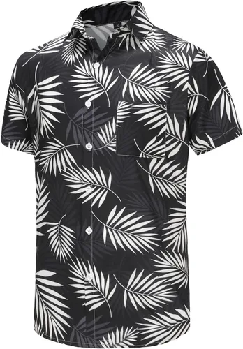 Vista 2 de KYKU - Camisa hawaiana funky para hombre, ropa tropical para vacaciones en Palm Beach