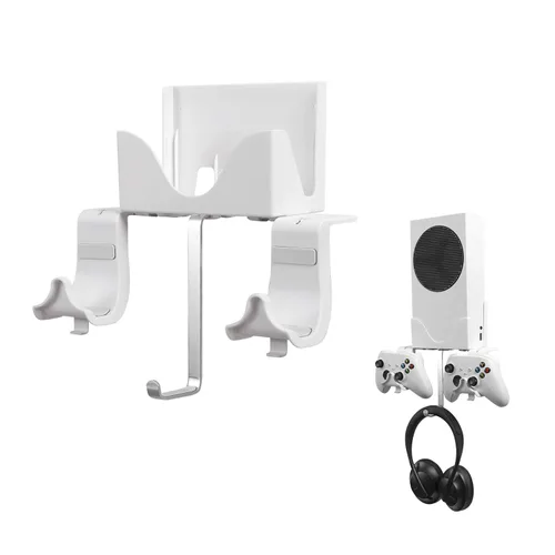 Vista 2 de Wall Mount Holder Bundle for XBOX Series S Double Controller Bracket with Charging Hole Earphone Wall Mount Heat Dissipation Design with Spirit