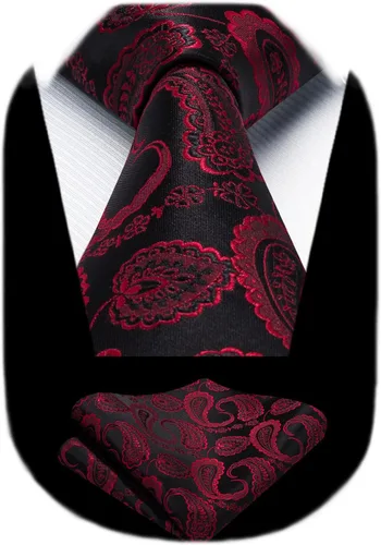 Vista 71 de HISDERN Corbatas para hombre, corbata de cachemira y bolsillo cuadrado tejido clásico floral para hombre, corbata de fiesta de boda
