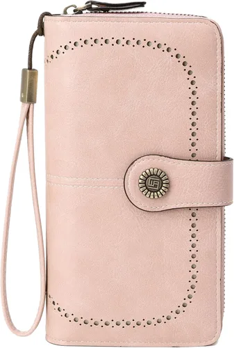 Vista 15 de VONCOSS Cartera larga con cremallera alrededor de las mujeres de gran capacidad, para tarjetas de crédito, soporte para teléfono, embrague