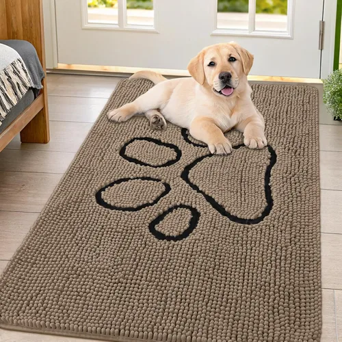 Vista 91 de Smiry Tapete para puerta de perro para patas fangosas, absorbente y Gris y negro
