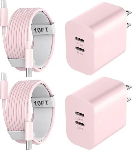 Vista 10 de Cargador para teléfono 15/16/17 Pro Max de carga rápida, bloque de carga USB C de doble puerto de 20 W con cable de carga USB C a C de 6.6 pies