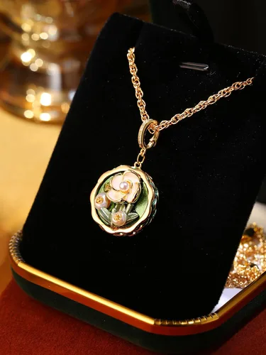 Vista 2 de Collar vintage Van Gogh flor verde pintura al óleo estilo colgante collares para mujer