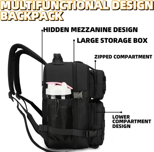 Vista 3 de Mini mochila táctica de 9L para hombres y mujeres, mochila táctica pequeña para senderismo, bolsa táctica pequeña, paquete de fitness, Negro