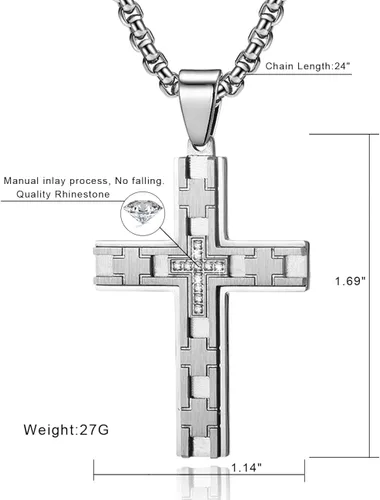 Vista 6 de MADURIAO Cross Necklace Stainless Steel Religious Cross Pendant Jewelry for Men Women Chain Silver Gold Black Bule Available