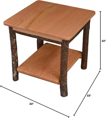 Vista 2 de Amish-Made - Mesa auxiliar cuadrada grande de nogal teñido natural con estante Natural Stain