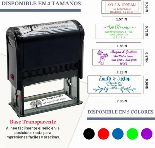 Vista 2 de Sello de dirección personalizado, autoentintado, base transparente, almohadilla de tinta recargable, disponible para boda, negocios, dirección