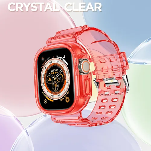 Vista 257 de DABAOZA - Correa transparente compatible con Apple Watch con estuche protector, correa deportiva de TPU con brillo para mujeres y hombres