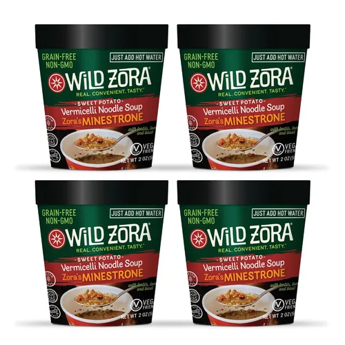 Vista 4 de Taza de Sopa de Fideos Wild Zora, Paquete de 4, Paleo, Apto para AIP, Sin Gluten, Sin Granos, Fideos de Vermicelli de Cristal, Estilo Ramen