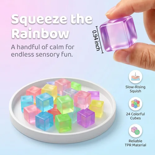 Vista 2 de Squishy Cube 24 Pack Mini Stress Cube Fidget Sensory Toys for Adults