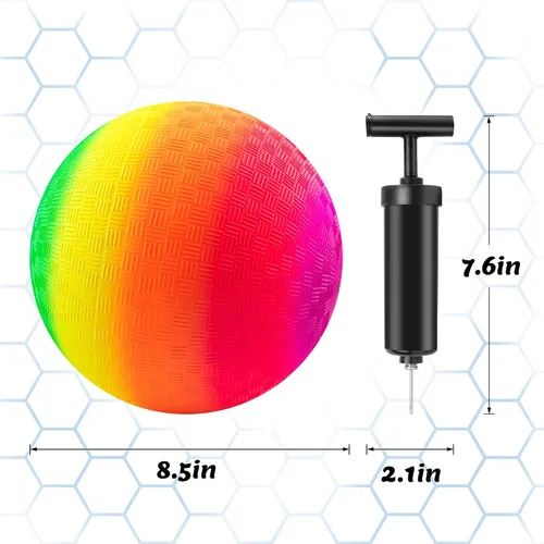 Vista 2 de Juego de 4 bolas de juego arcoíris de 8.5 pulgadas Kickballs con bomba de mano para niños y adultos, juegos de patio escolar para interiores