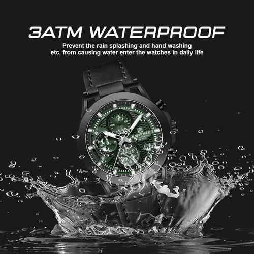 Vista 4 de NAVIFORCE Men Sport Chronograph Watches,with Calendar Quartz Mens Waterproof Wrist Watches, Genuine Leather Strap,Gifts for Man