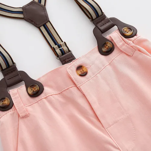 Vista 6 de Trajes de caballero para bebés, camisa de manga corta para bebé+pantalones con babero+corbata de lazo conjunto de ropa